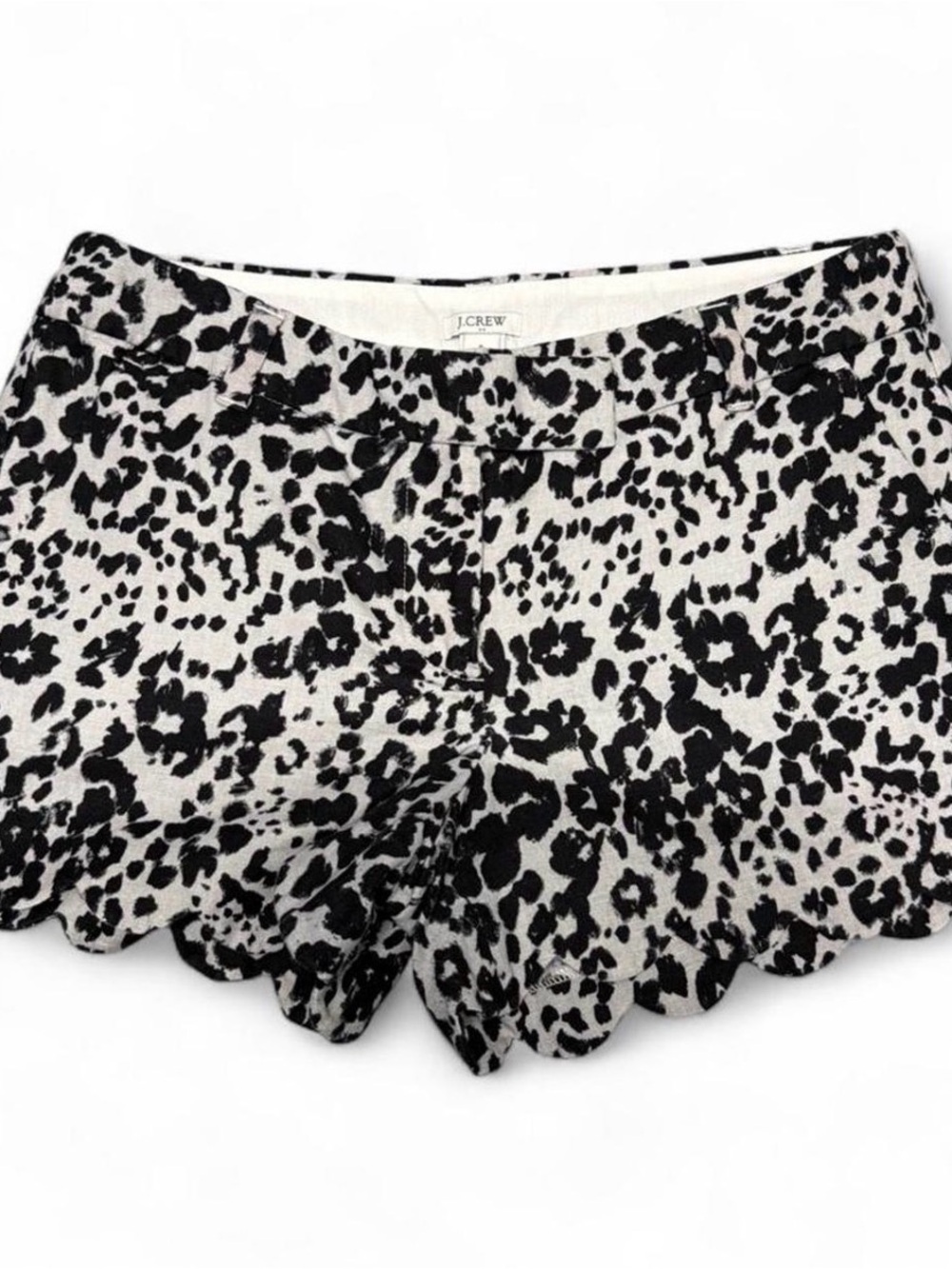 J. Crew Black and White Leopard Scalloped Hem Shorts